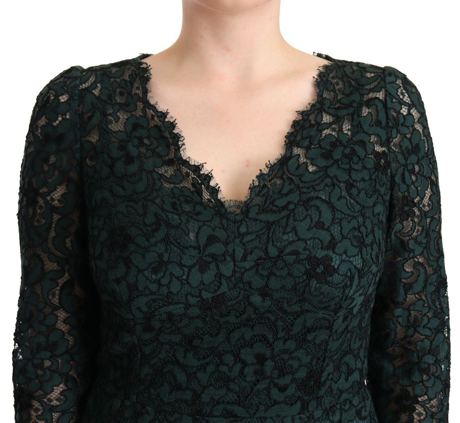 Rochie elegantă până la podea cu decolteu în V, din dantelă, Dolce & Gabbana