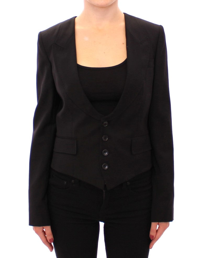 Dolce & Gabbana – Eleganter schwarzer Blazer aus Seidenmischung mit Schaldetail auf der Rückseite