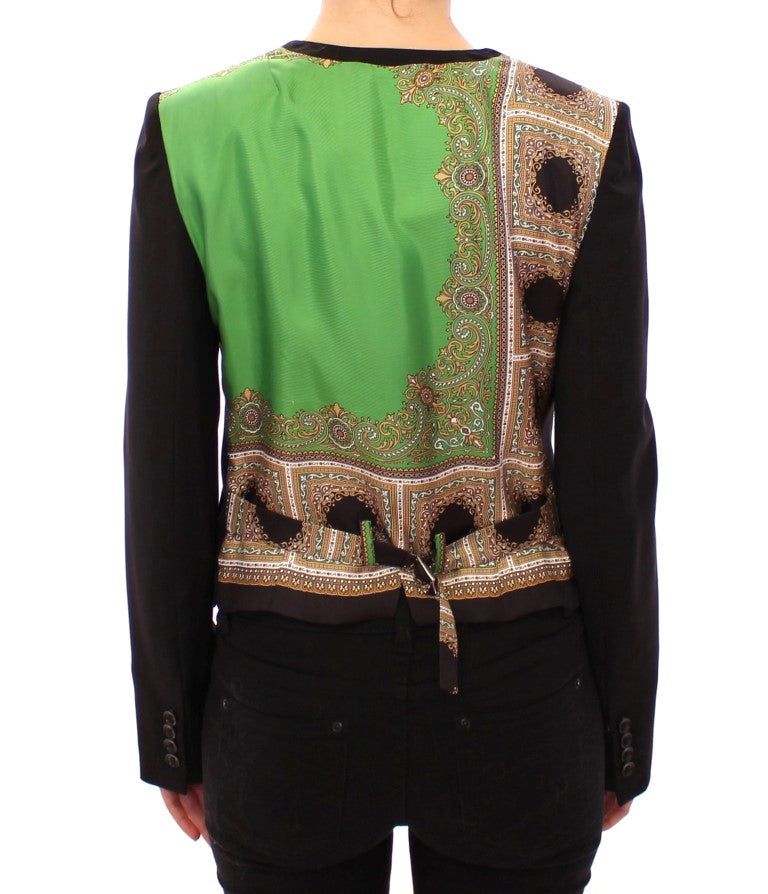 Dolce & Gabbana – Eleganter schwarzer Blazer aus Seidenmischung mit Schaldetail auf der Rückseite