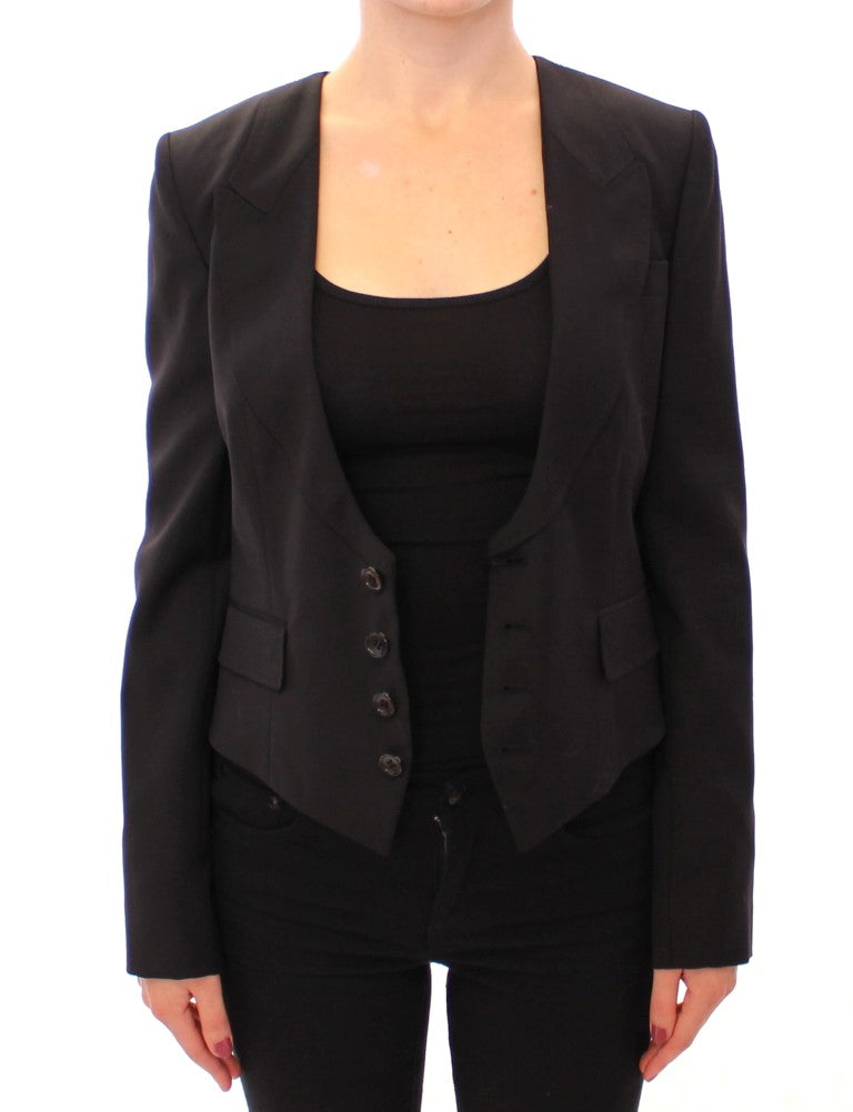 Dolce & Gabbana – Eleganter schwarzer Blazer aus Seidenmischung mit Schaldetail auf der Rückseite