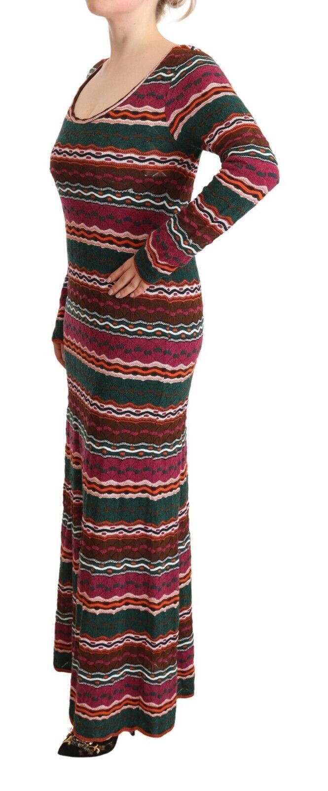 Rochie Missoni cu mânecă lungă și dungi multicolore