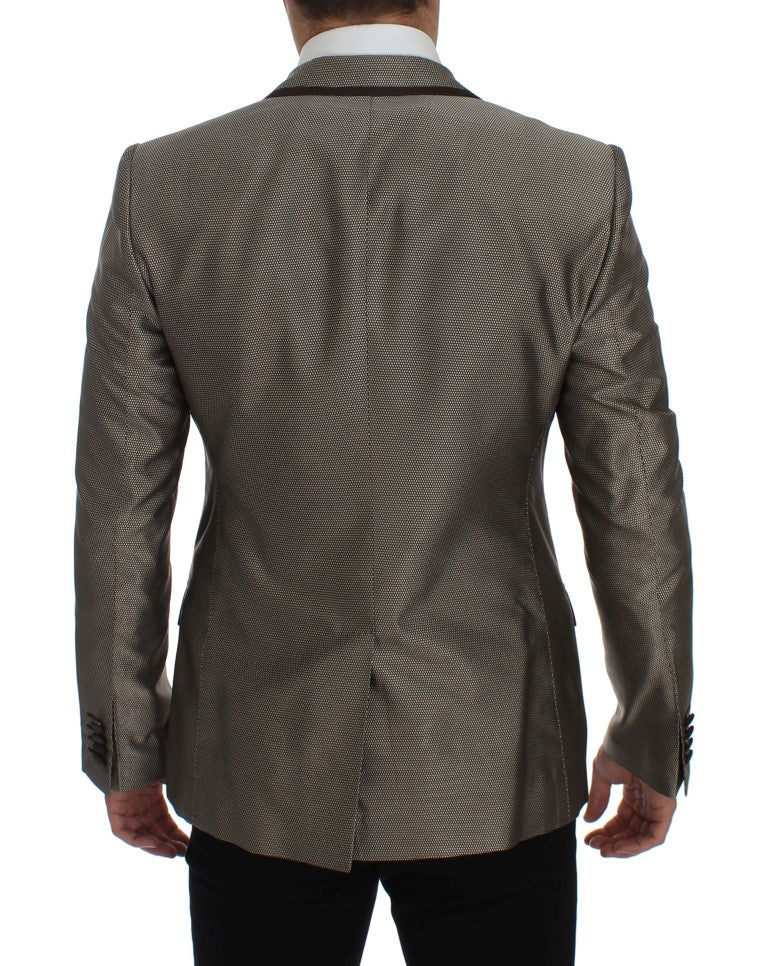 Dolce & Gabbana – Eleganter schmaler Blazer aus brauner Seide mit zwei Knöpfen
