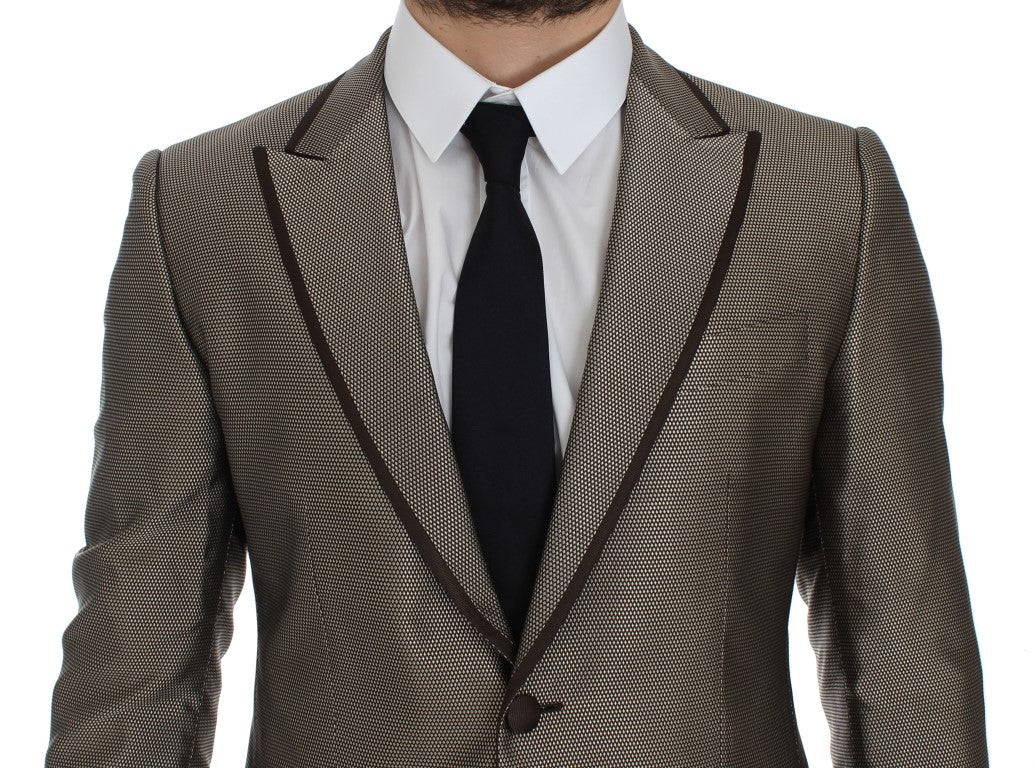 Dolce & Gabbana – Eleganter schmaler Blazer aus brauner Seide mit zwei Knöpfen