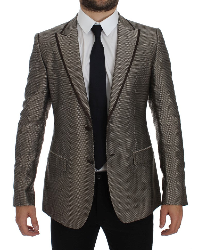 Dolce & Gabbana – Eleganter schmaler Blazer aus brauner Seide mit zwei Knöpfen