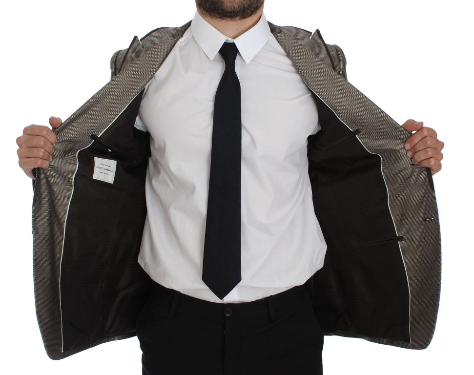 Dolce & Gabbana – Eleganter schmaler Blazer aus brauner Seide mit zwei Knöpfen