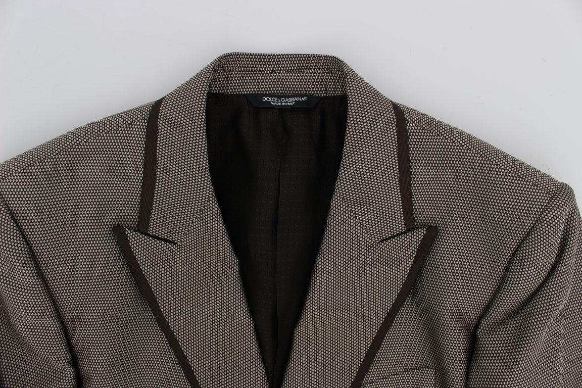 Dolce & Gabbana – Eleganter schmaler Blazer aus brauner Seide mit zwei Knöpfen