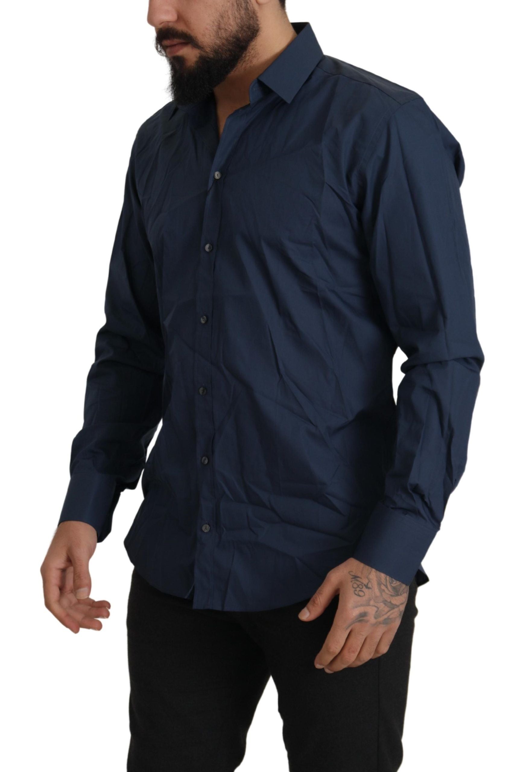 Dolce & Gabbana Elegantes Slim Fit Blaues Martini-Hemd