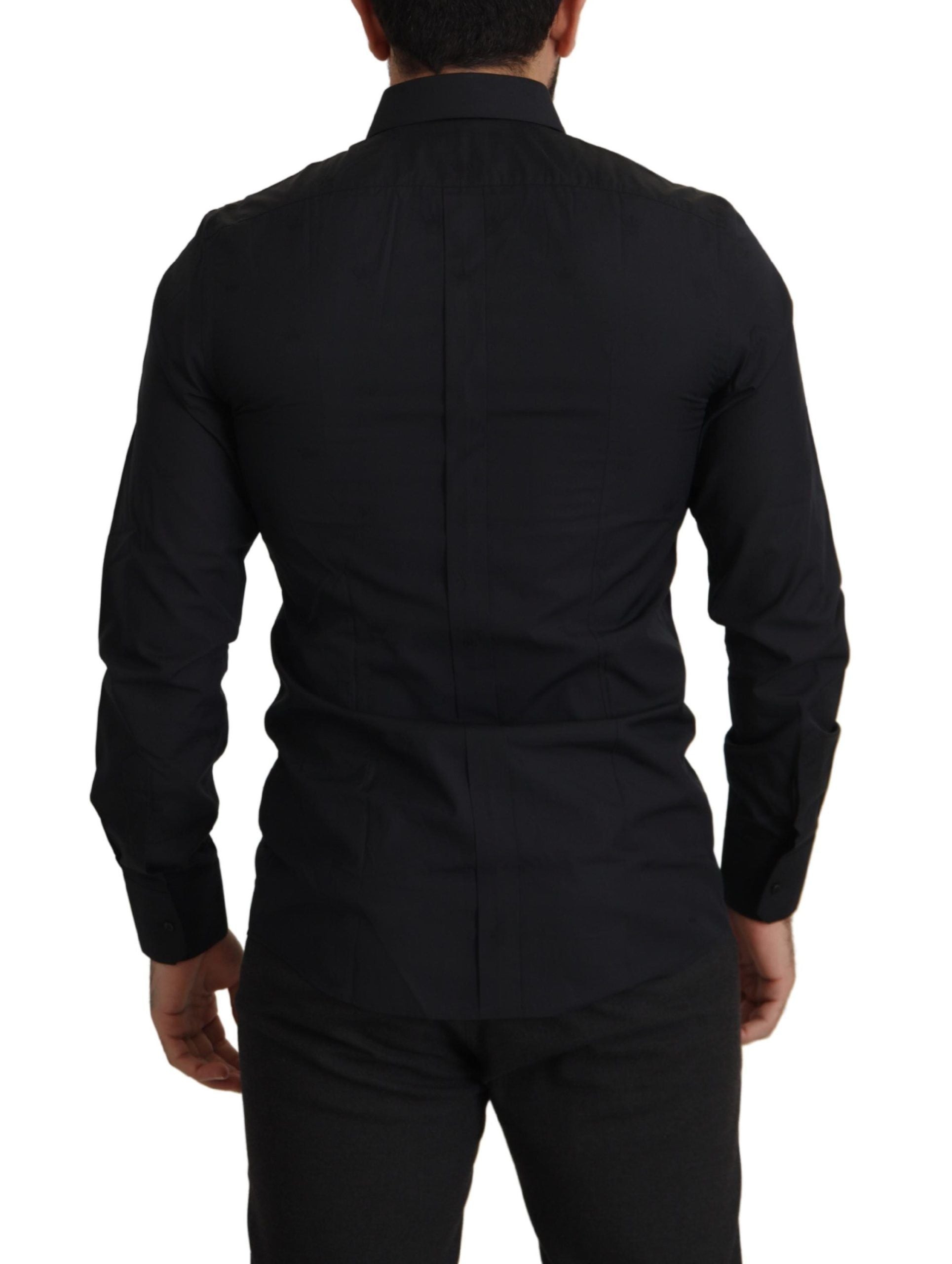 Dolce & Gabbana Elegantes Slim Fit Hemd aus schwarzer Baumwolle