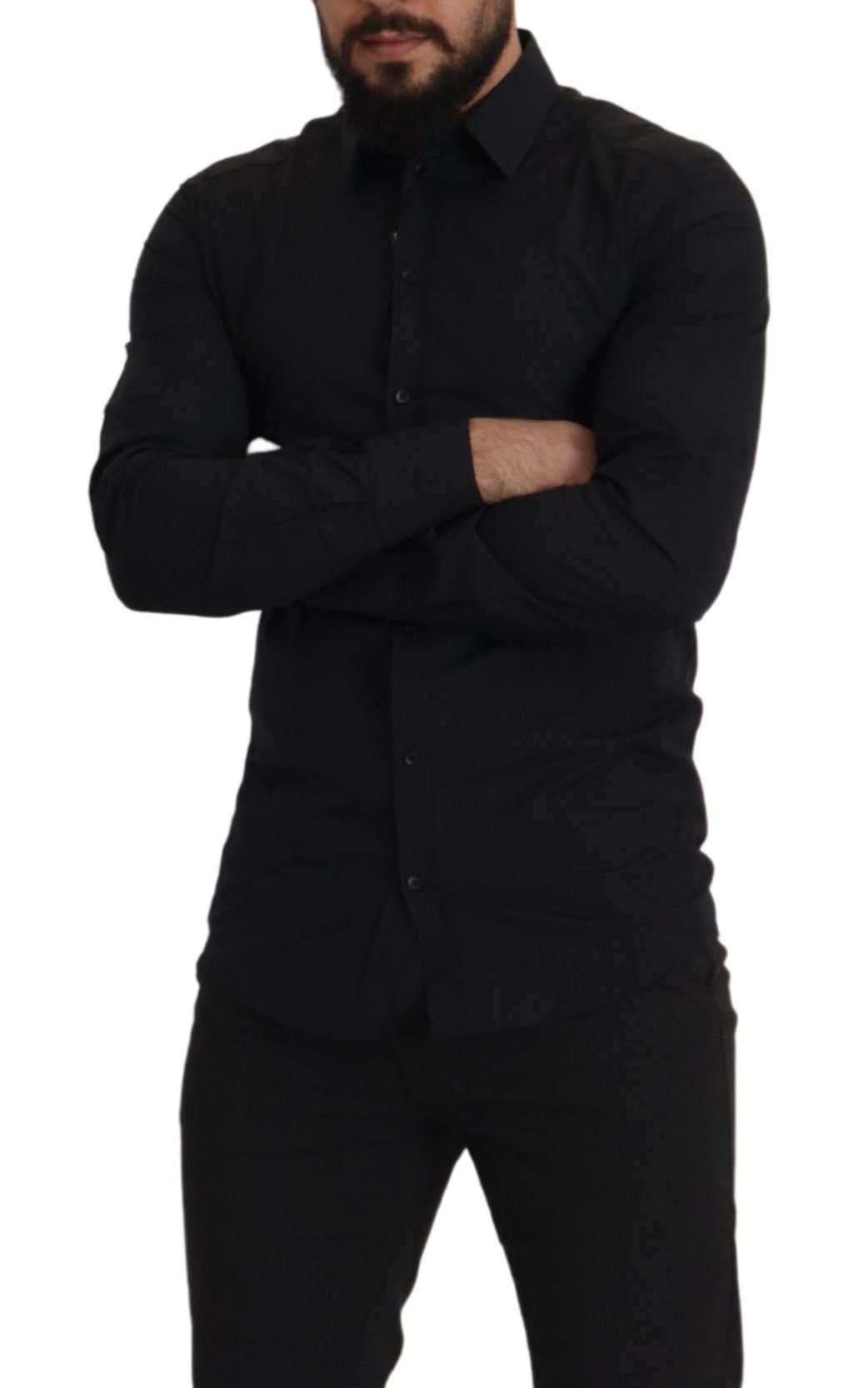 Dolce & Gabbana Elegantes Slim Fit Hemd aus schwarzer Baumwolle