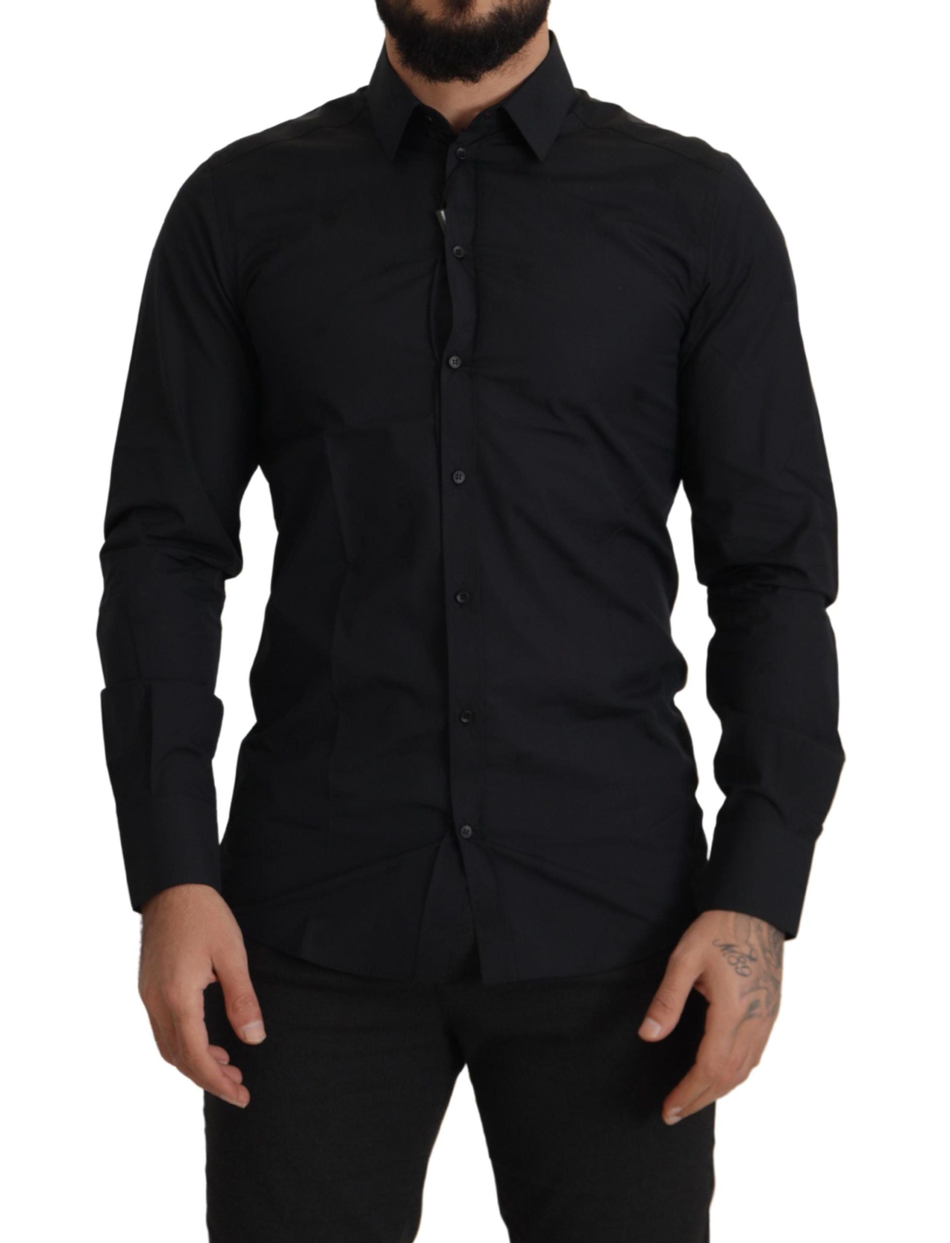 Dolce & Gabbana Elegantes Slim Fit Hemd aus schwarzer Baumwolle