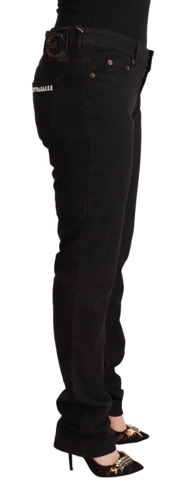Blugi negri Just Cavalli Sleek cu talie medie, croială slim