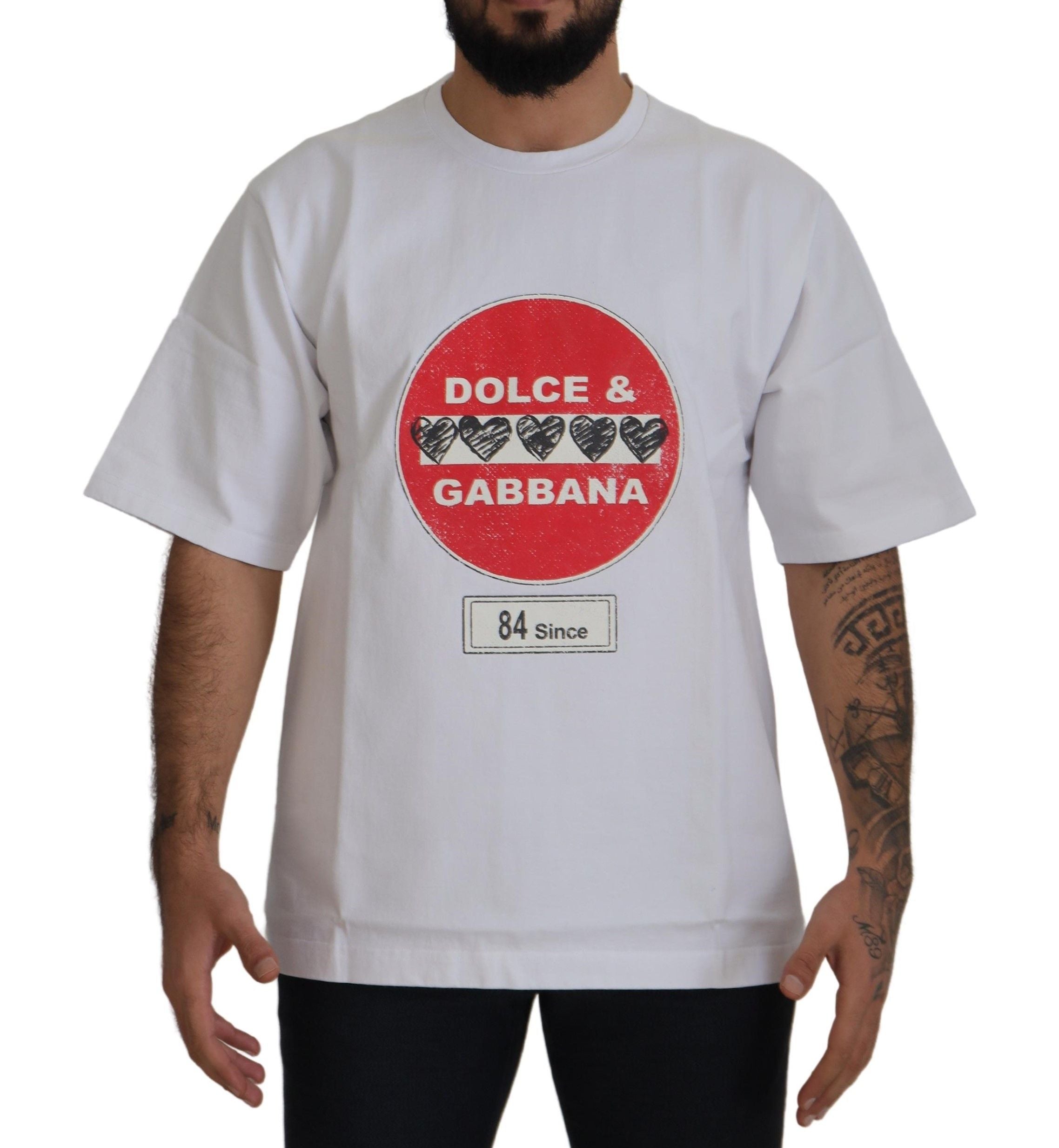 Dolce & Gabbana Schickes weißes Baumwoll-T-Shirt „Heart Amor“