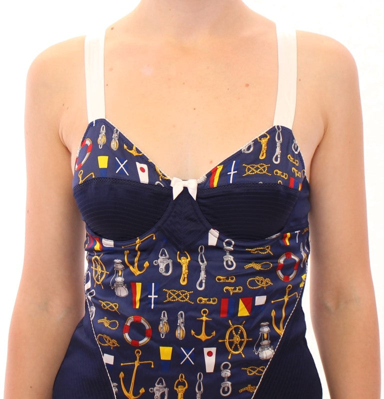 Dolce & Gabbana – Blaues Stretch-Tanktop mit Matrosenmotiv
