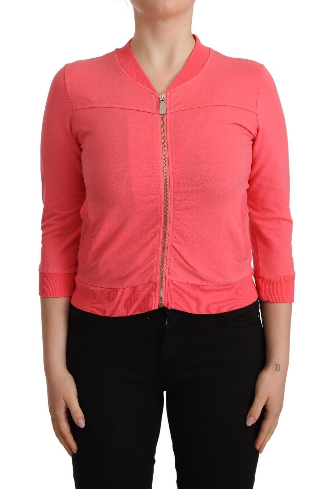 Blumarine – Eleganter rosa Pullover mit durchgehendem Reißverschluss