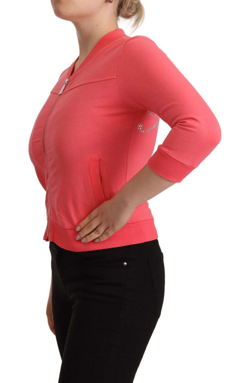 Blumarine – Eleganter rosa Pullover mit durchgehendem Reißverschluss