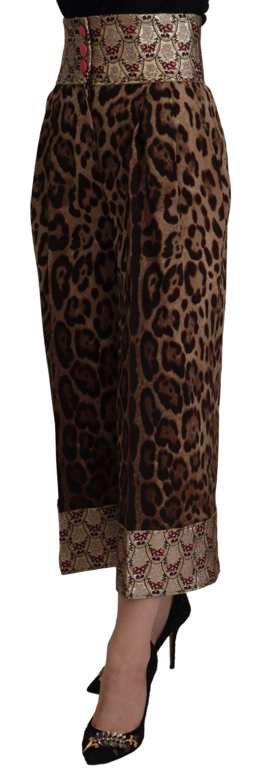 Dolce & Gabbana – Kurze Jacquard-Hose mit Leopardenmuster und hoher Taille