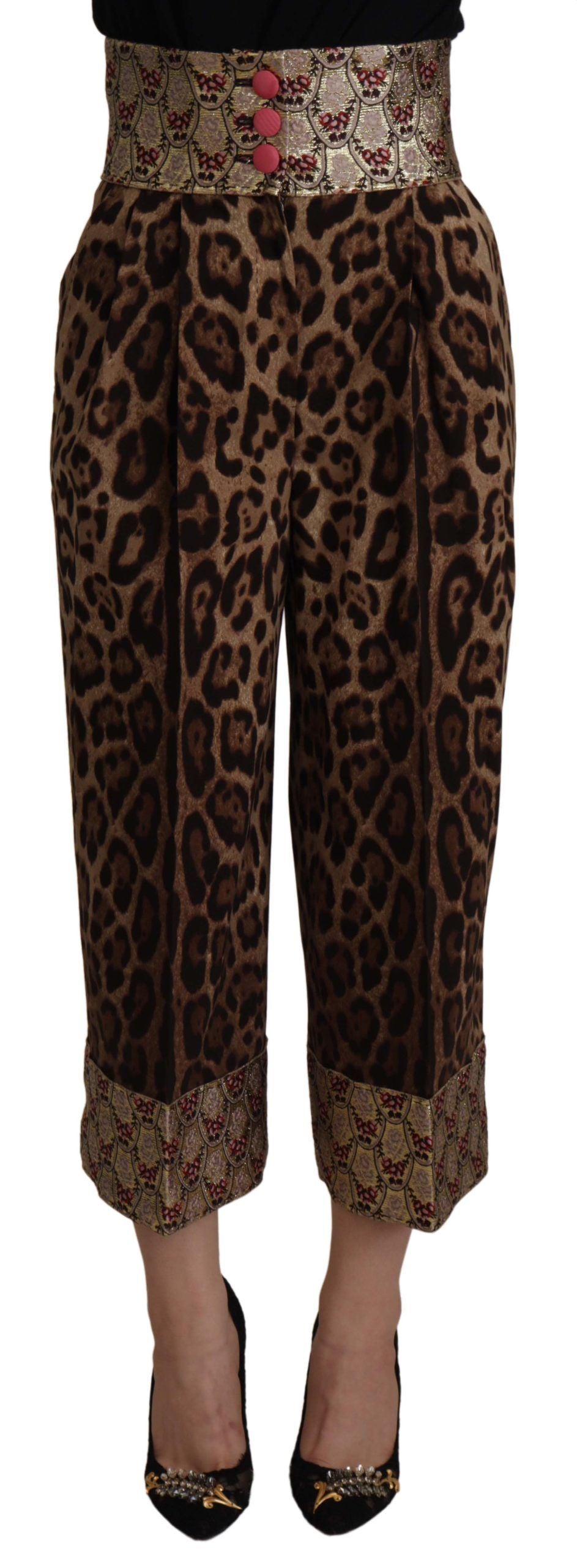 Dolce & Gabbana – Kurze Jacquard-Hose mit Leopardenmuster und hoher Taille