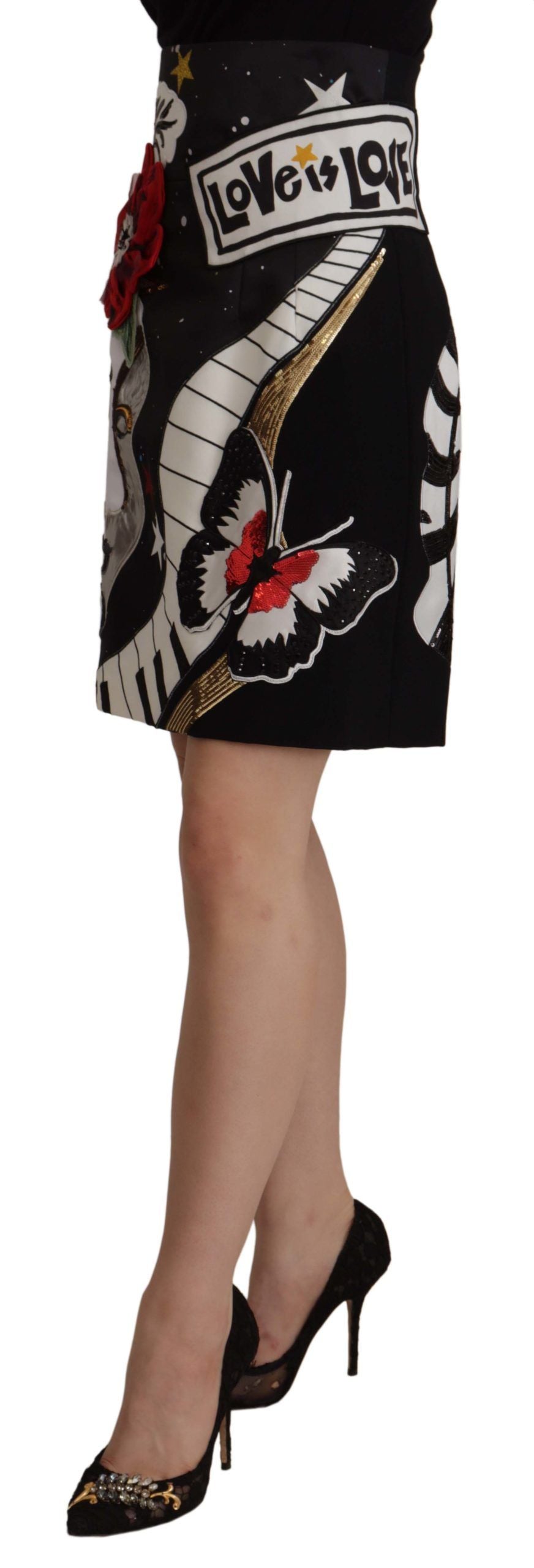 Dolce & Gabbana – Verzierter schwarzer A-Linien-Rock mit hoher Taille