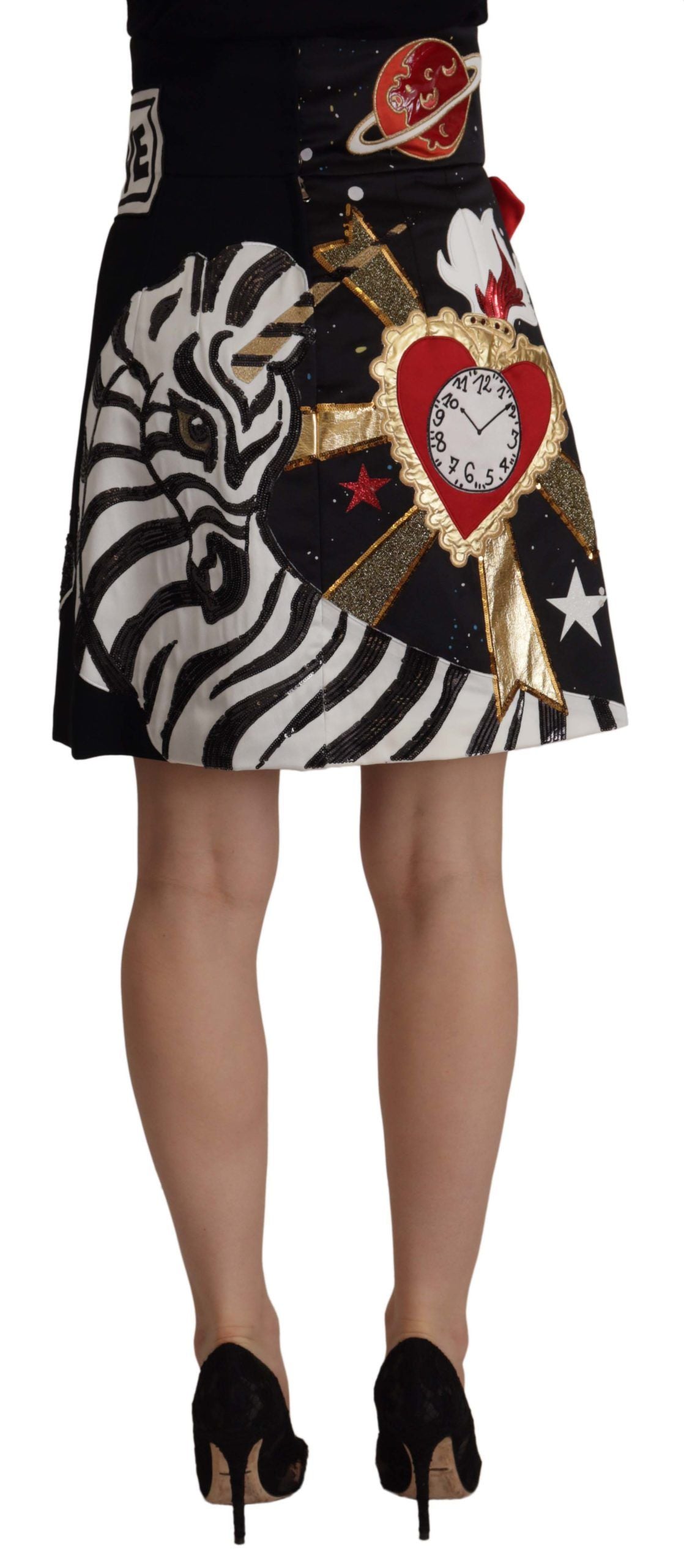 Dolce & Gabbana – Verzierter schwarzer A-Linien-Rock mit hoher Taille