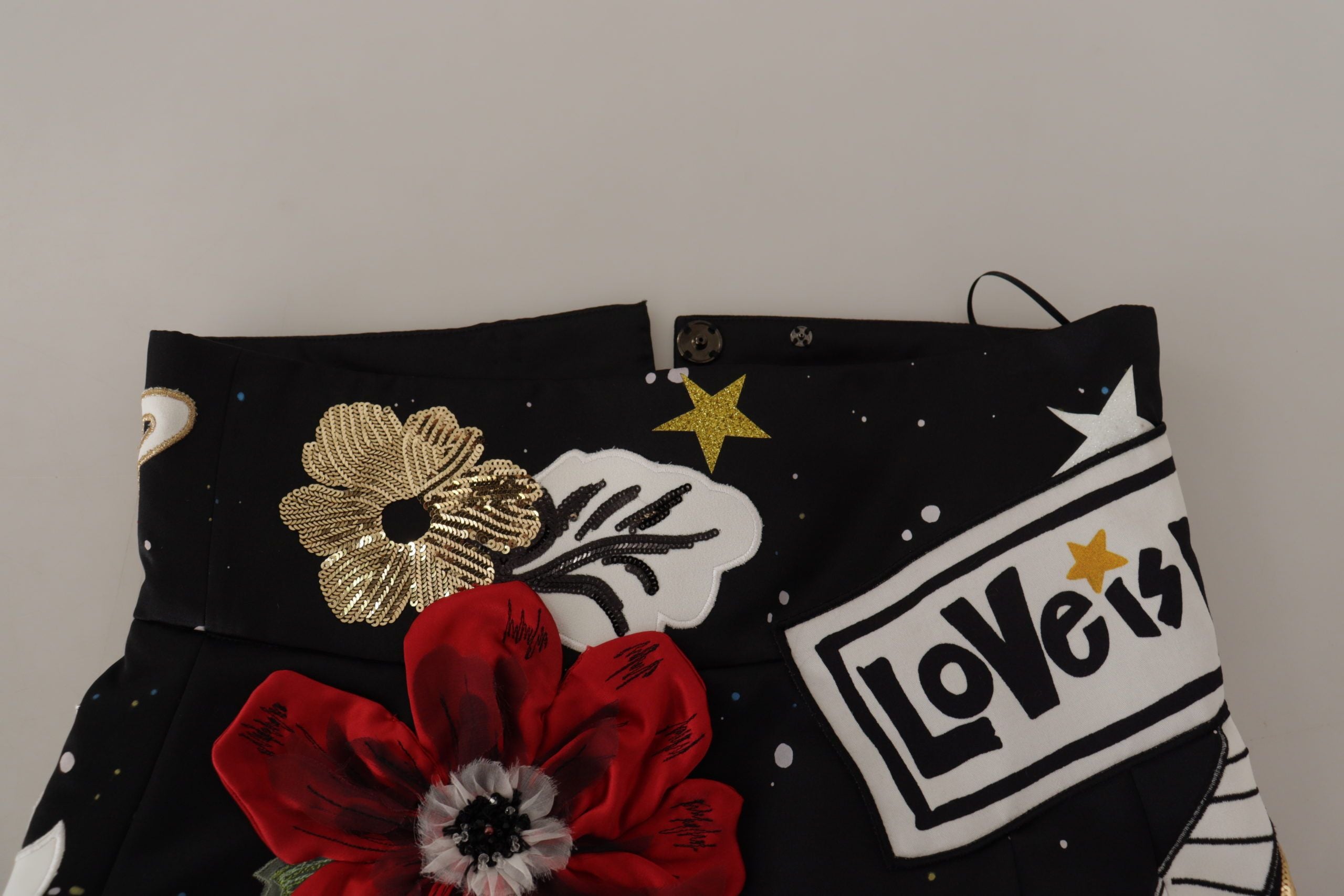 Dolce & Gabbana – Verzierter schwarzer A-Linien-Rock mit hoher Taille