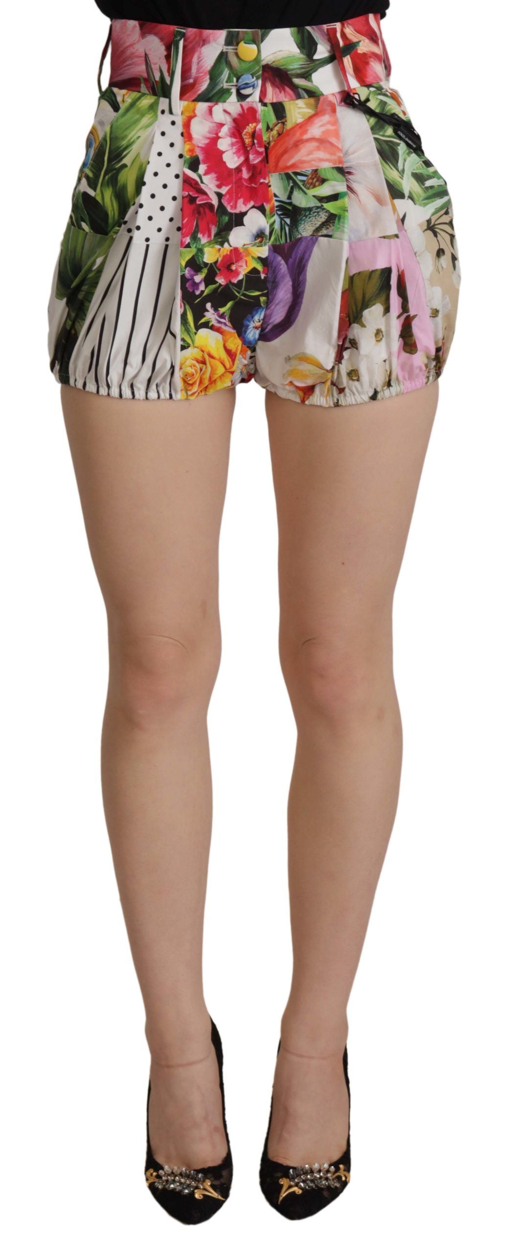 Pantaloni scurți cu talie înaltă și imprimeu floral Majolic multicolor Dolce & Gabbana