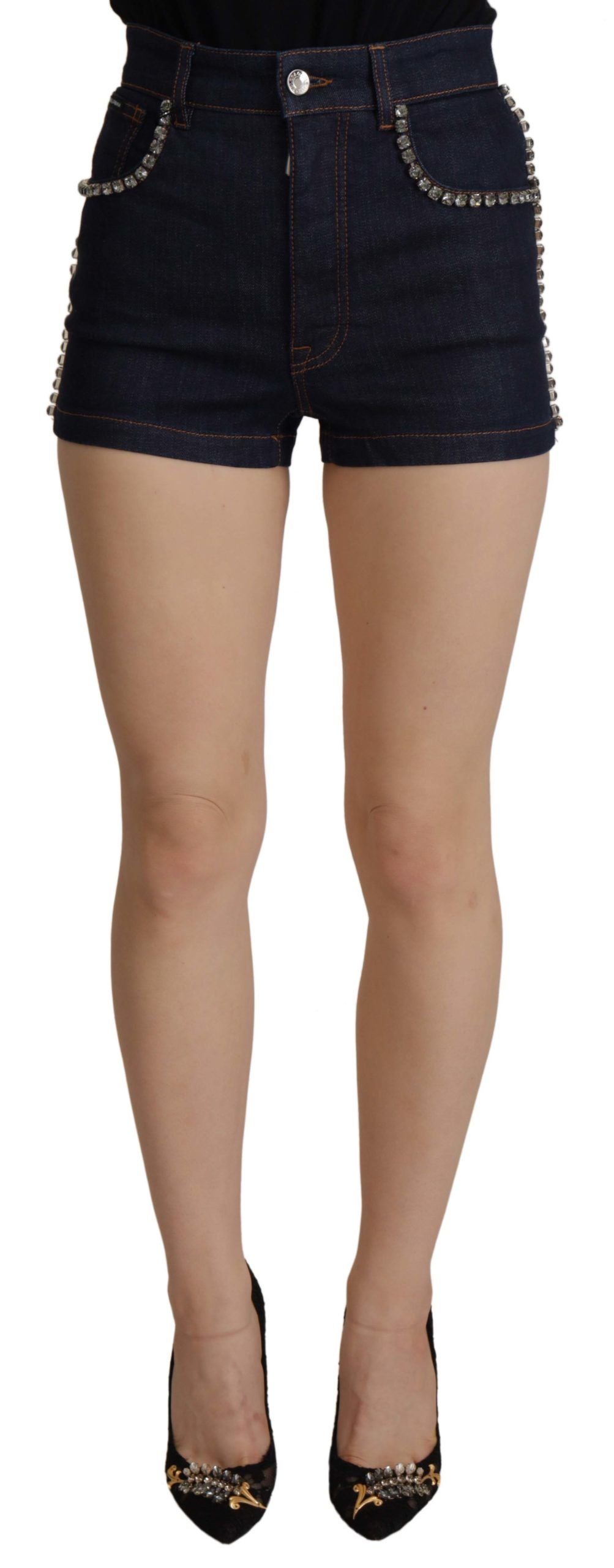 Pantaloni scurți Dolce & Gabbana Chic cu talie înaltă și detalii cu cristale