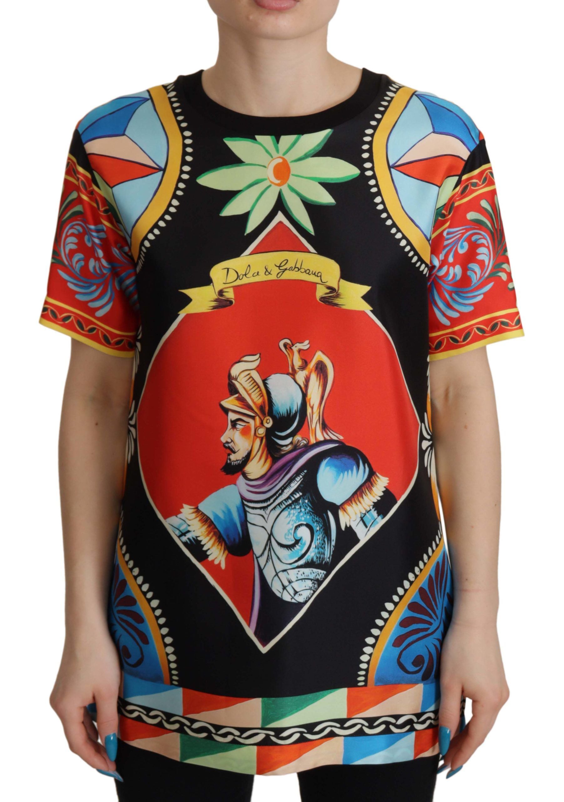 Dolce & Gabbana Multicolor Soldier Carretto Silk Top T-shirt