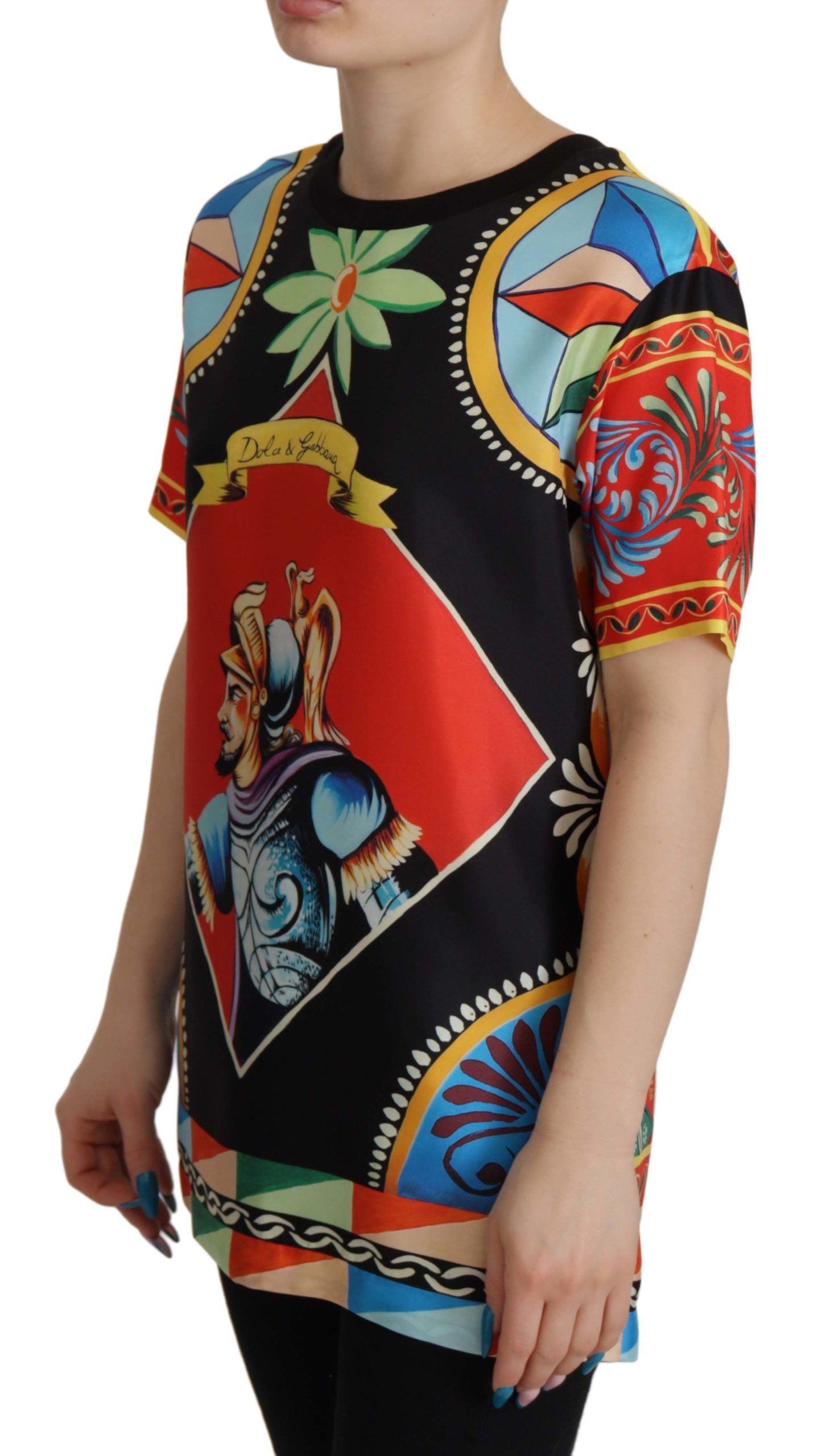 Dolce & Gabbana Multicolor Soldier Carretto Silk Top T-shirt