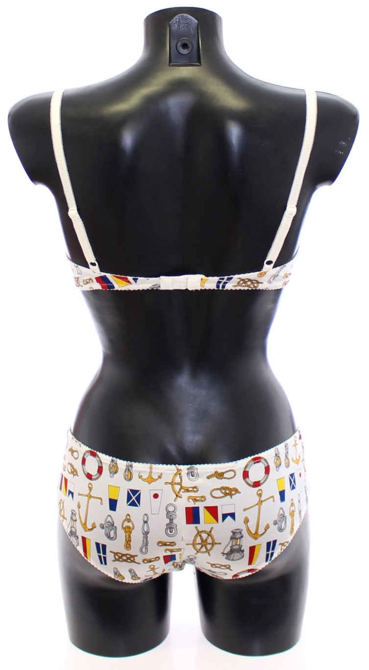 Set lenjerie intimă elegantă Dolce & Gabbana cu imprimeu marinaresc alb