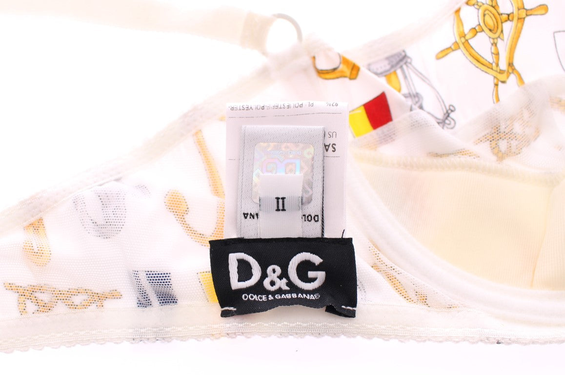 Set lenjerie intimă elegantă Dolce & Gabbana cu imprimeu marinaresc alb