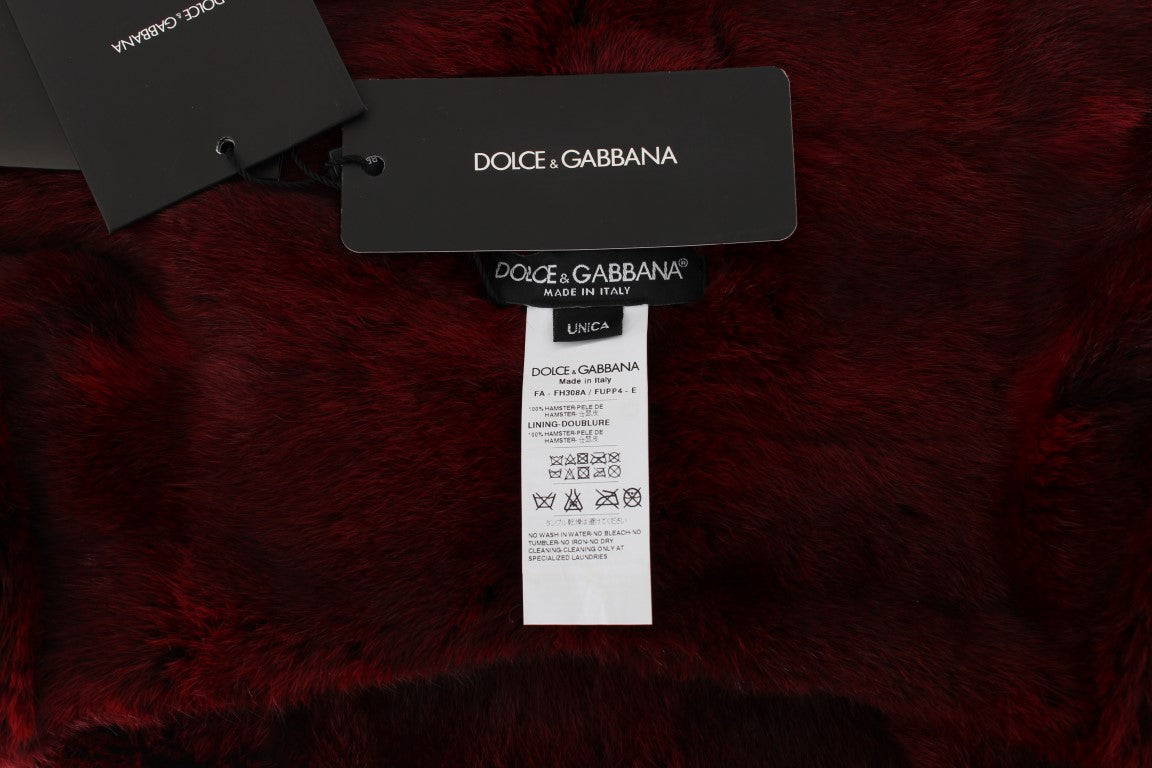 Dolce & Gabbana – Luxuriöser Wickelschal mit Fellkapuze in Bordeaux