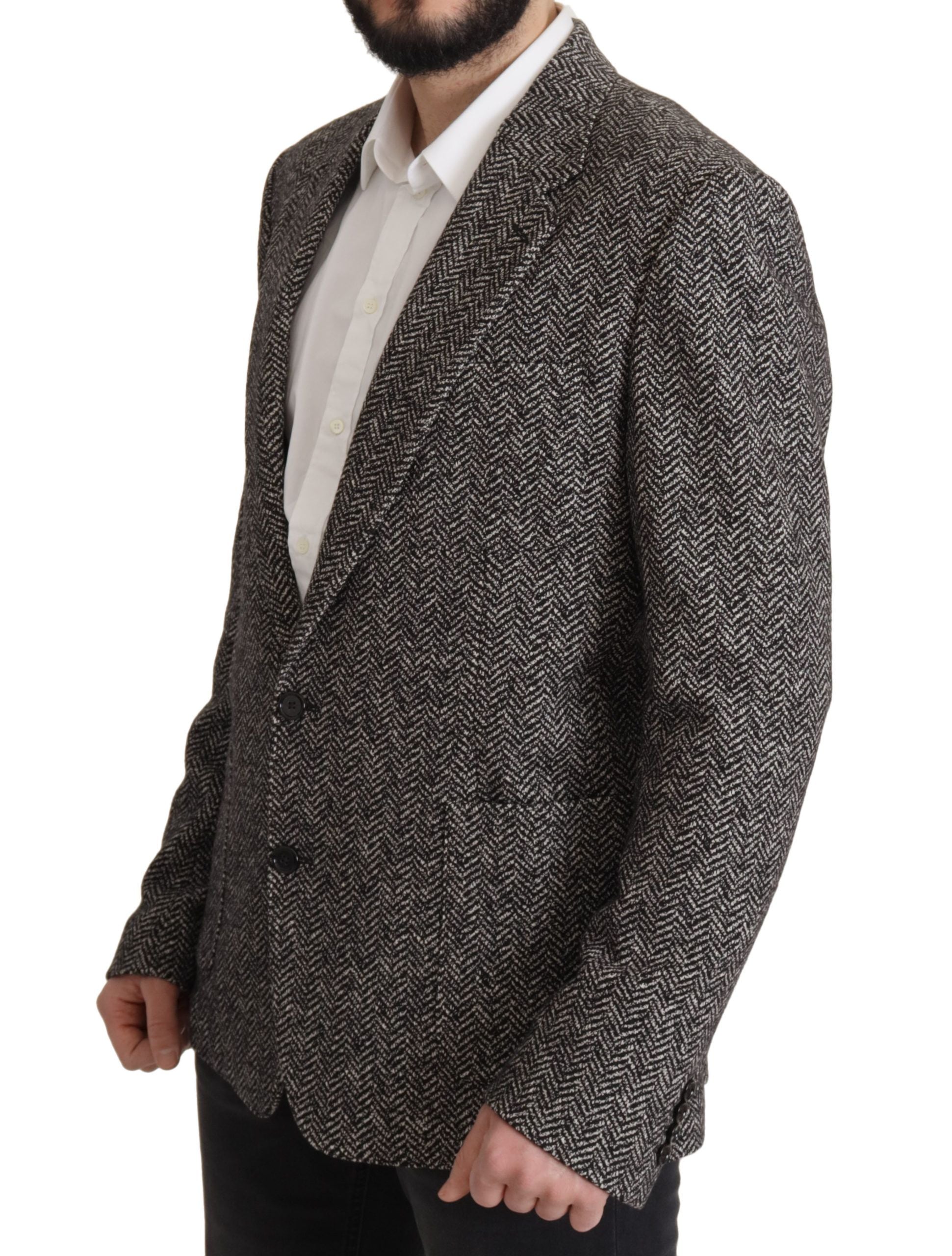 Dolce & Gabbana – Exquisite Blazerjacke in Grau mit Fischgrätenmuster