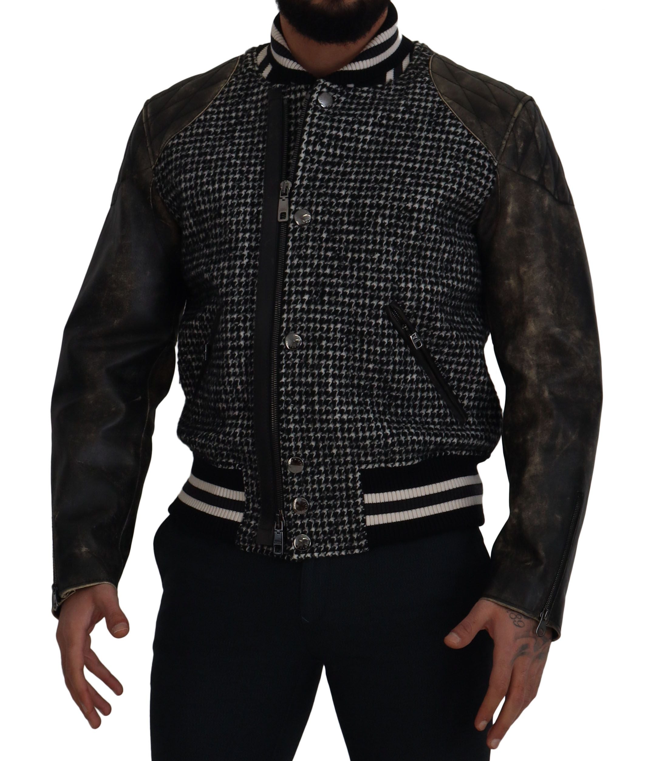 Dolce & Gabbana – Mehrfarbige Bomberjacke aus Leder mit Hahnentrittmuster
