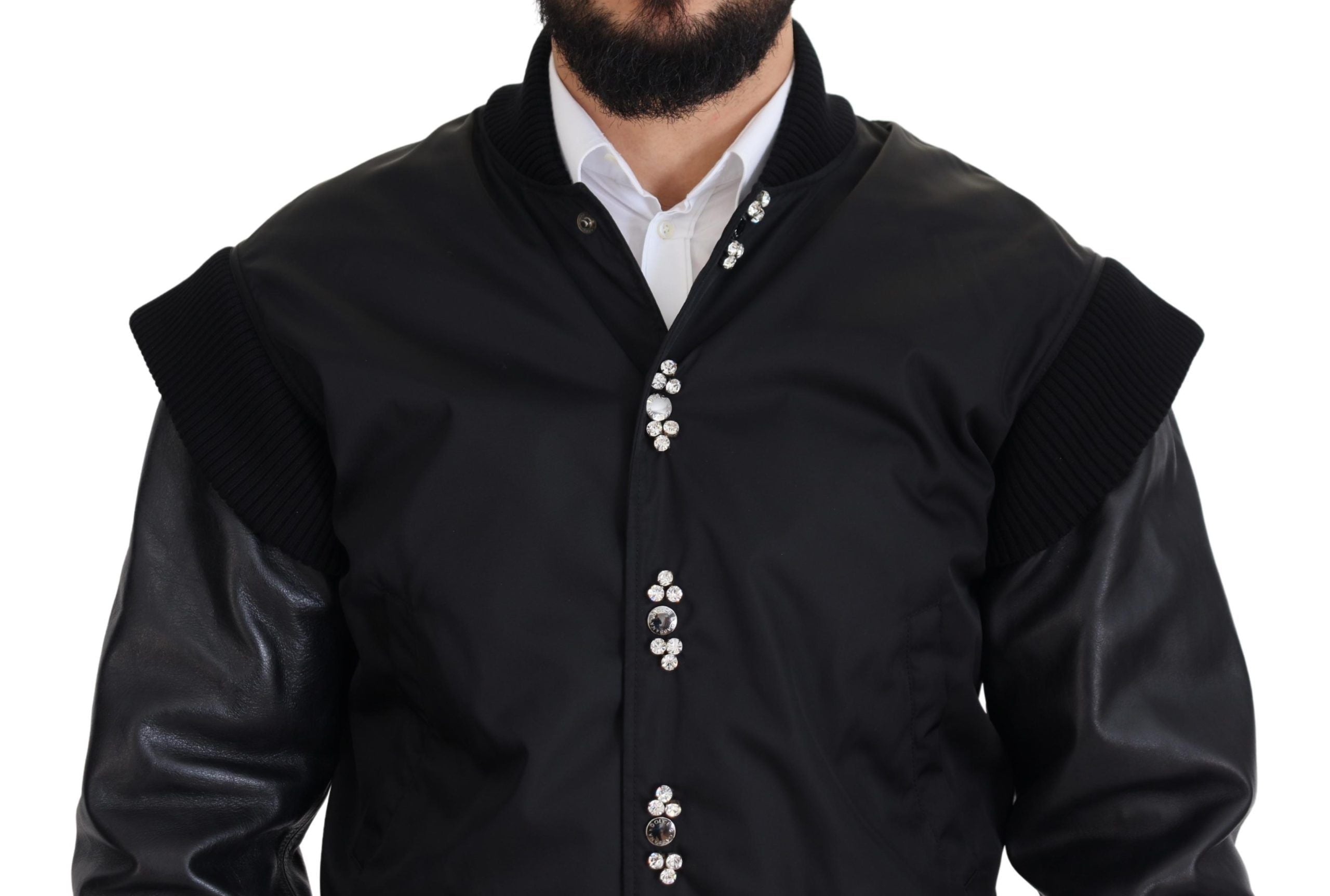 Dolce & Gabbana Elegante schwarze Bomberjacke mit Kristallverzierung