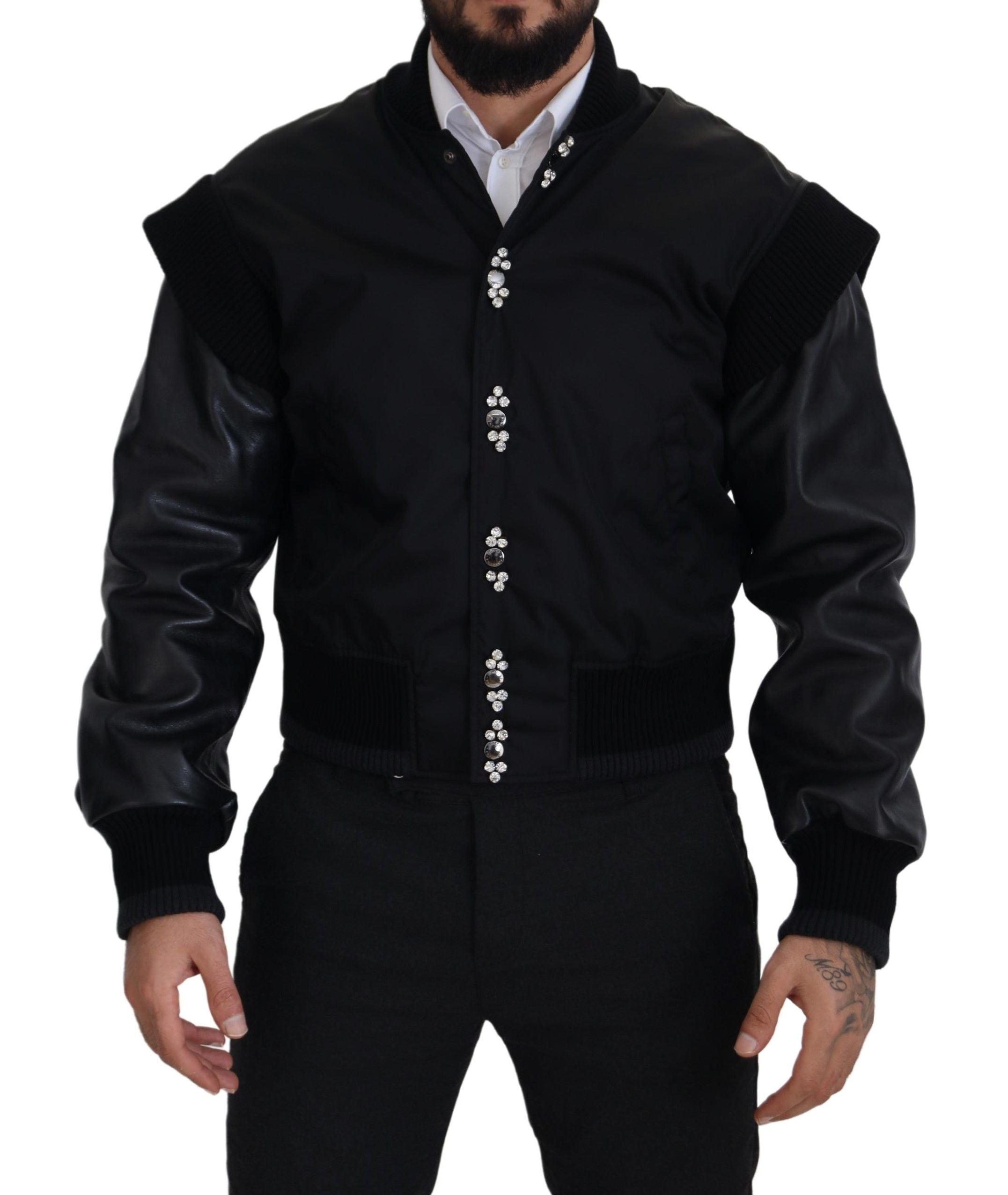 Dolce & Gabbana Elegante schwarze Bomberjacke mit Kristallverzierung