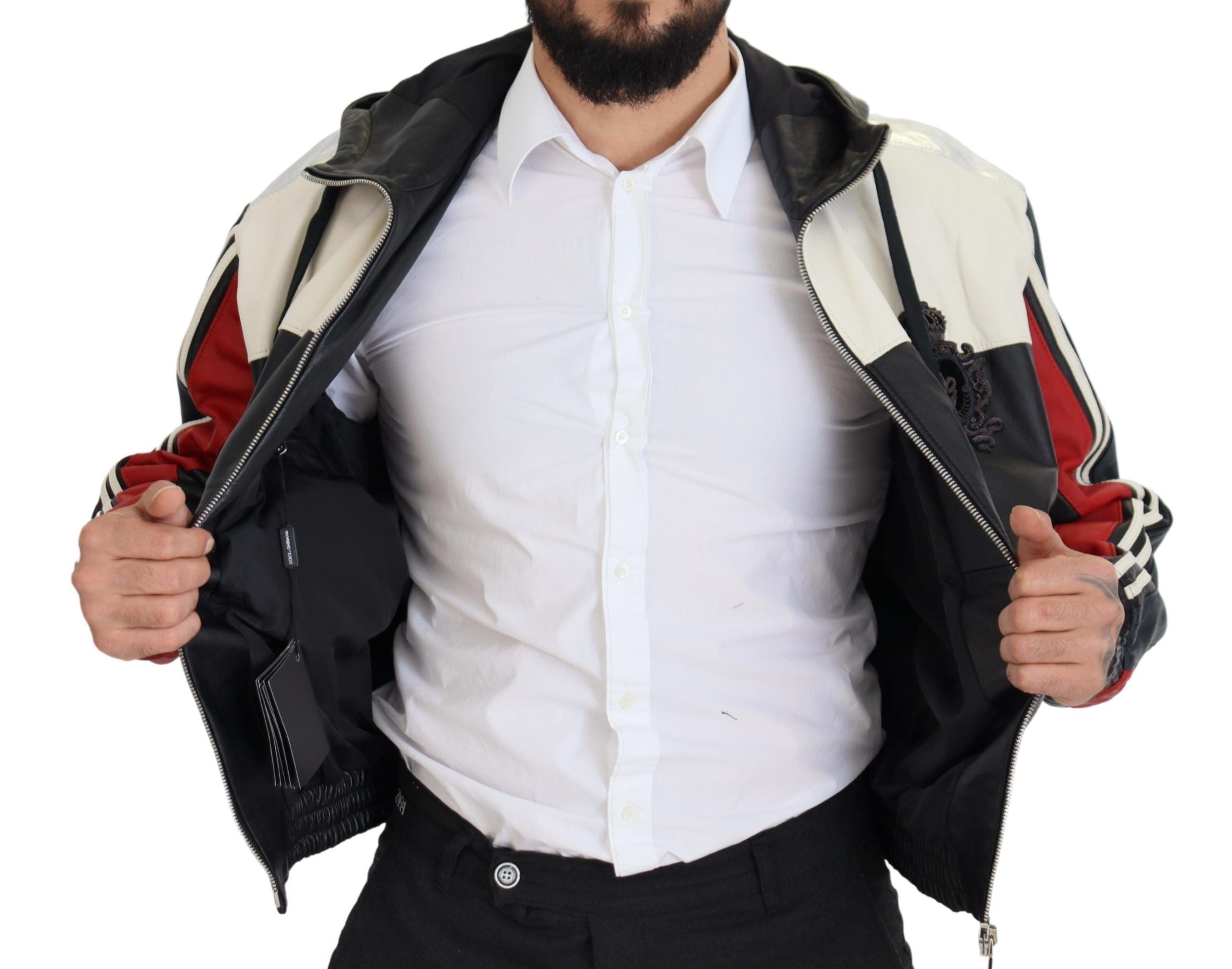 Jachetă bomber cu glugă din piele neagră Dolce & Gabbana Elite
