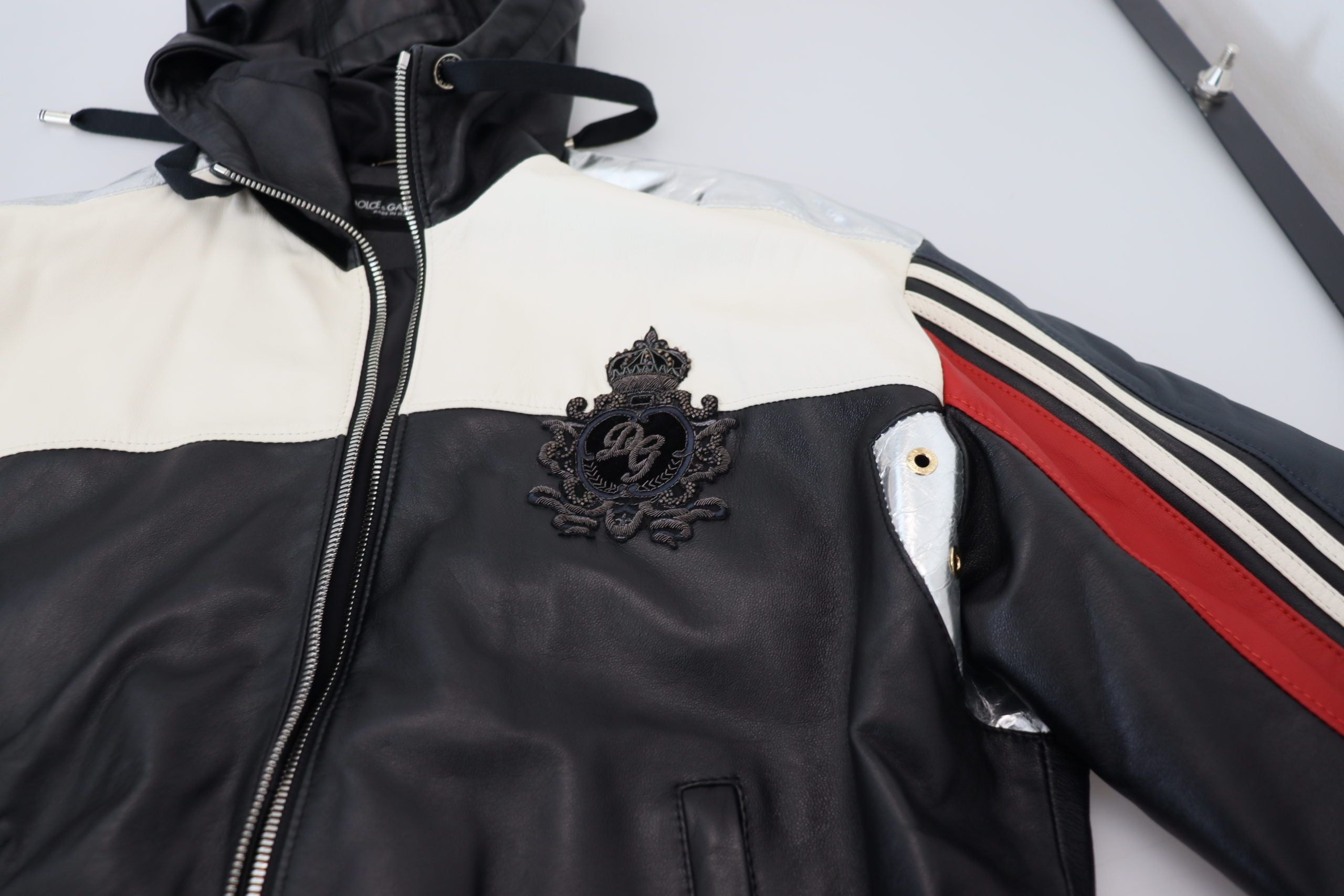 Jachetă bomber cu glugă din piele neagră Dolce & Gabbana Elite