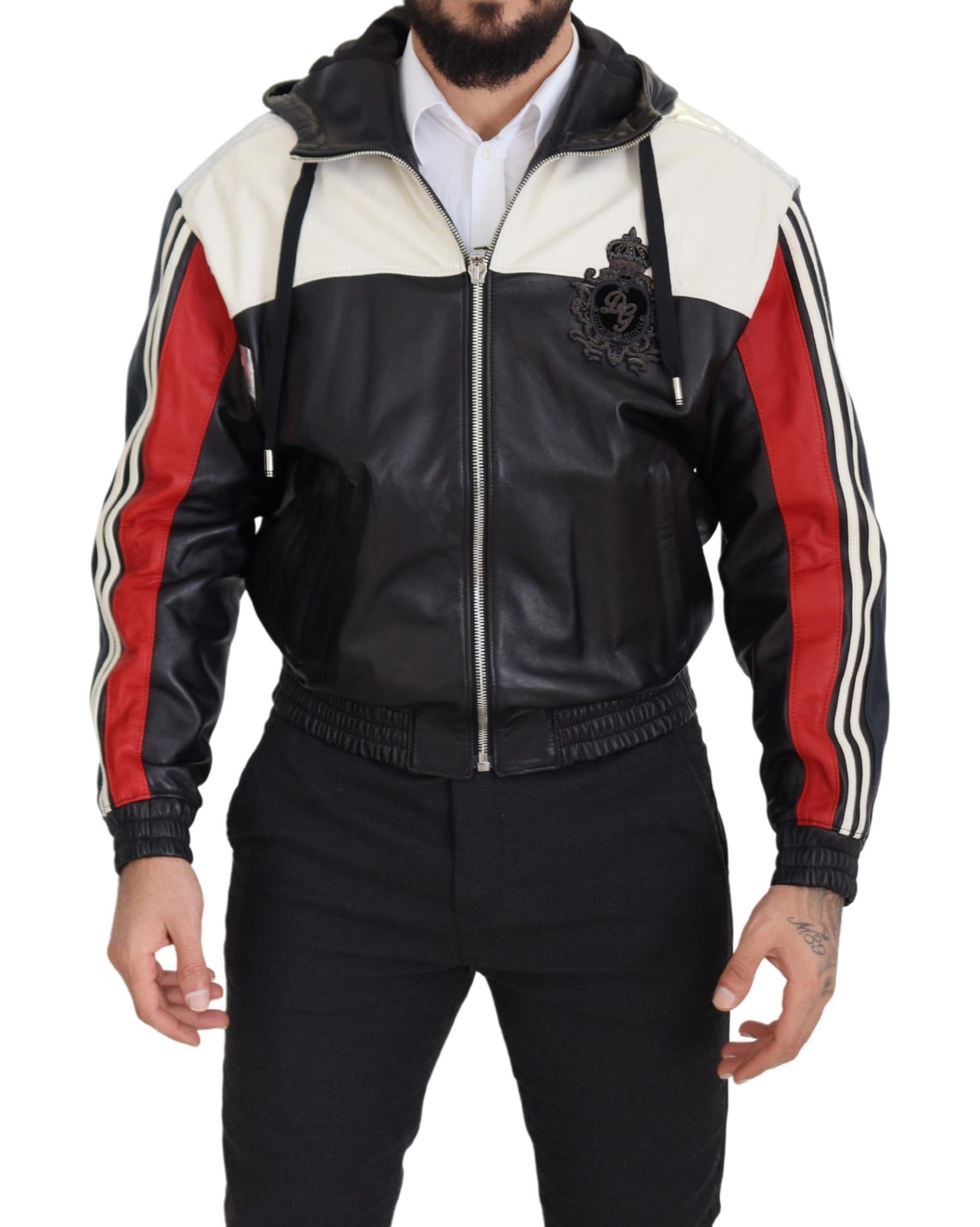 Jachetă bomber cu glugă din piele neagră Dolce & Gabbana Elite