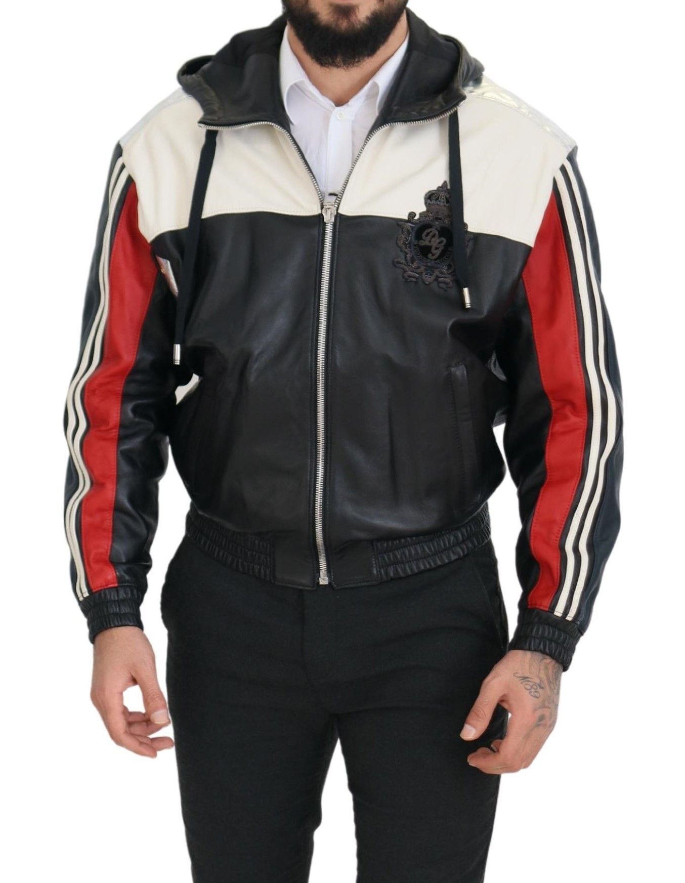 Jachetă bomber cu glugă din piele neagră Dolce & Gabbana Elite