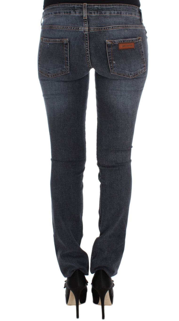 Blugi Cavalli Slim Fit verzi, albastru-aprins, cu aspect de diamant