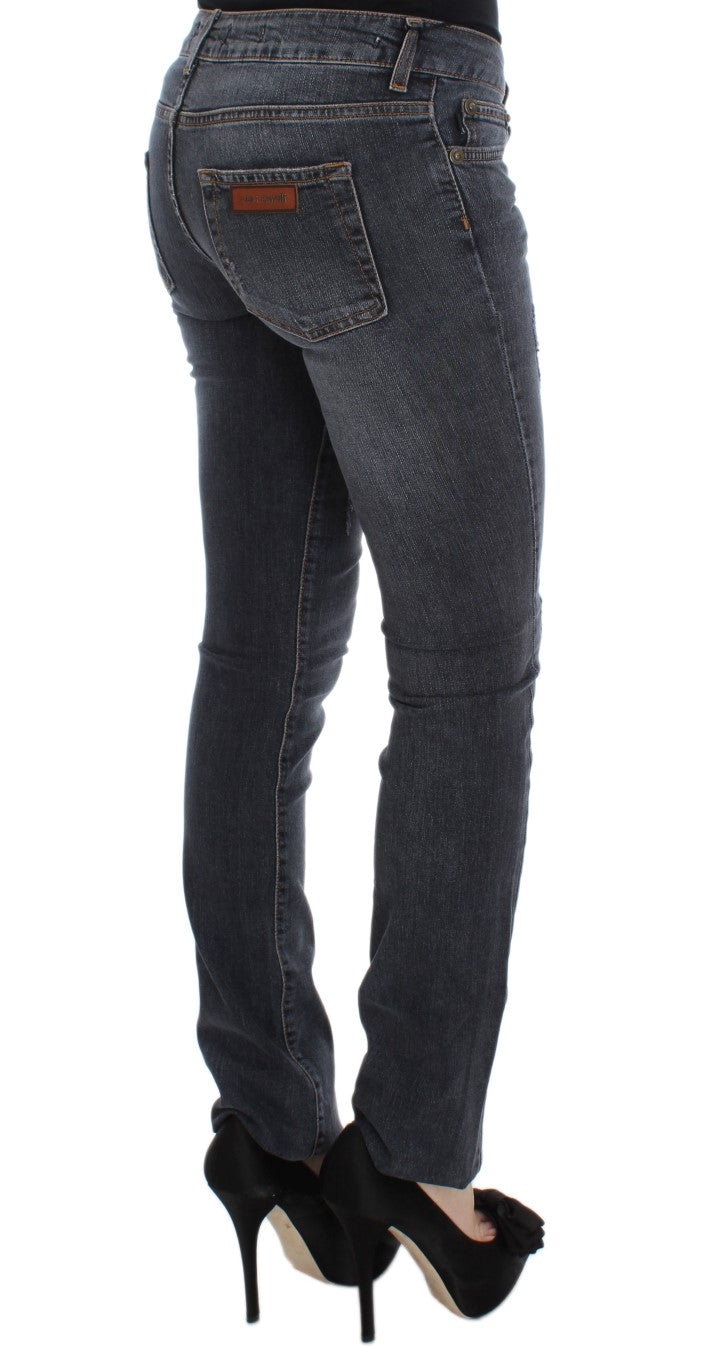 Blugi Cavalli Slim Fit verzi, albastru-aprins, cu aspect de diamant