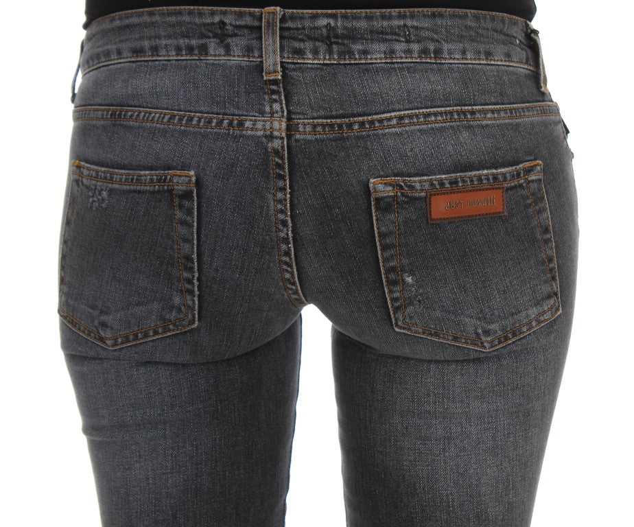 Blugi Cavalli Slim Fit verzi, albastru-aprins, cu aspect de diamant