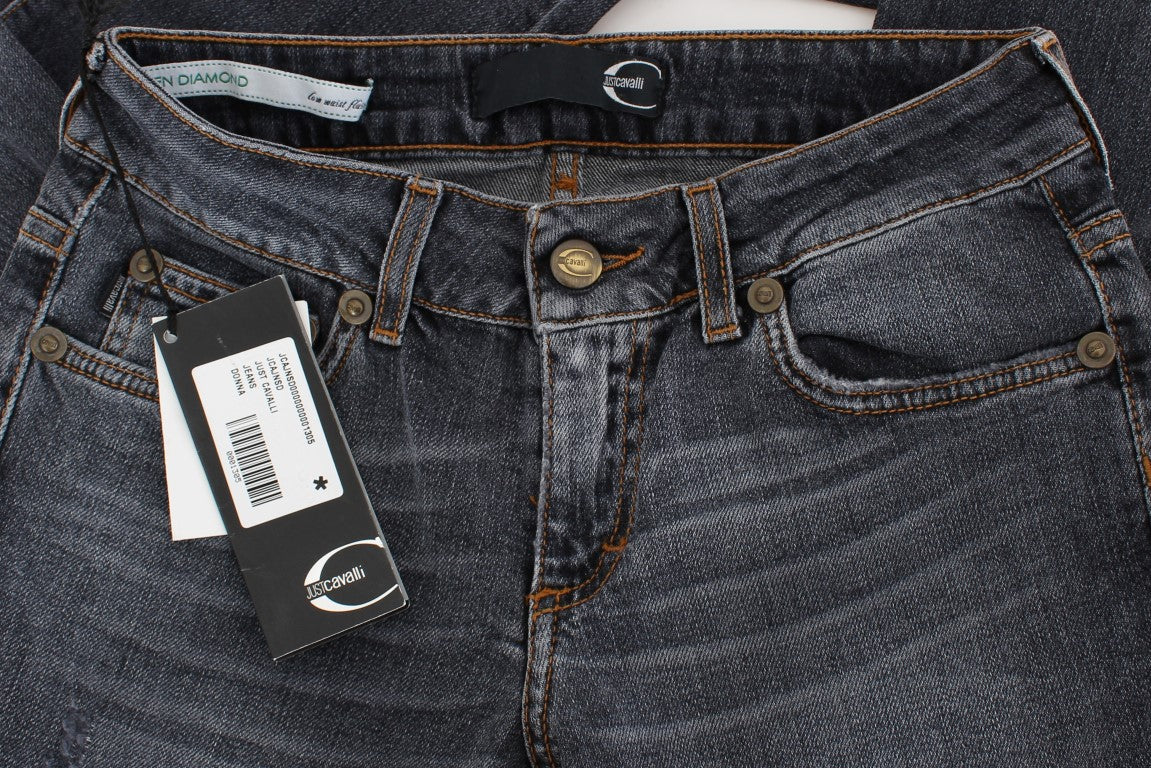 Blugi Cavalli Slim Fit verzi, albastru-aprins, cu aspect de diamant