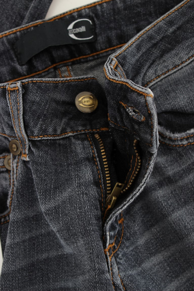 Blugi Cavalli Slim Fit verzi, albastru-aprins, cu aspect de diamant