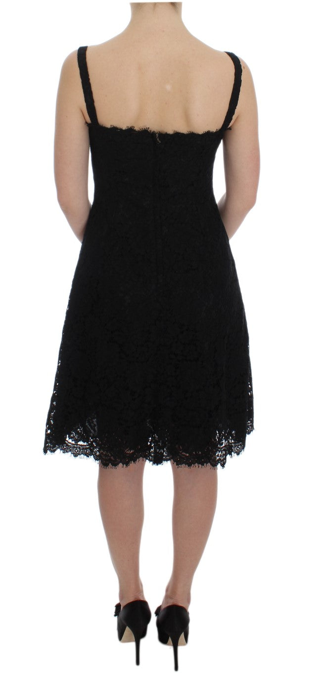 Dolce & Gabbana – Elegantes schwarzes knielanges Kleid aus floraler Spitze