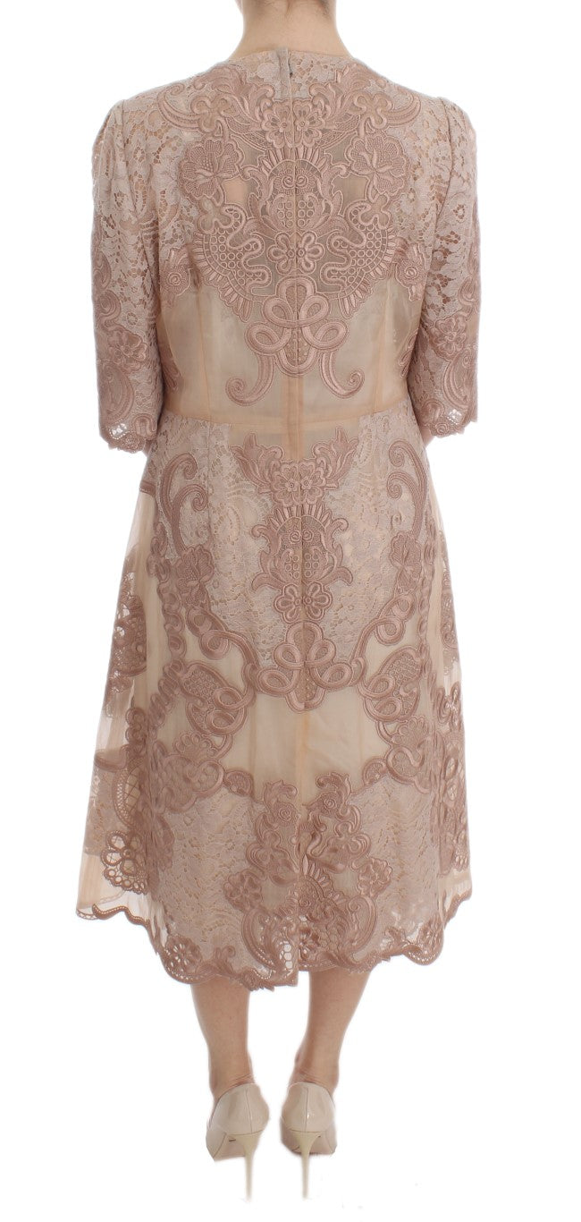 Dolce & Gabbana – Elegantes Etuikleid mit rosa Spitzenstickerei