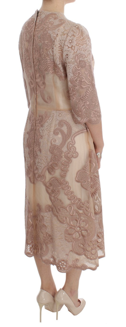Dolce & Gabbana – Elegantes Etuikleid mit rosa Spitzenstickerei