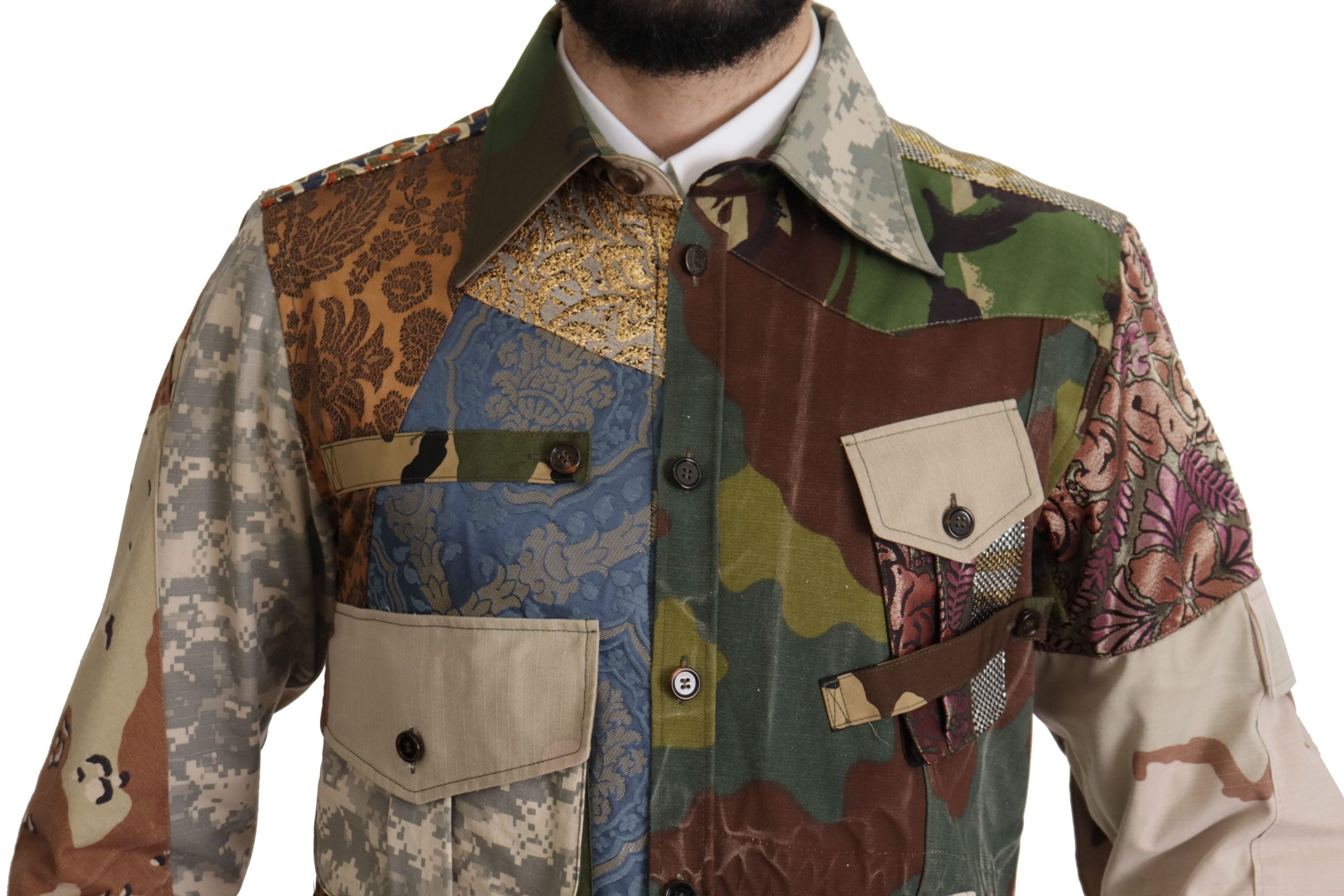 Cămașă casual Dolce & Gabbana cu imprimeu de camuflaj și model patchwork