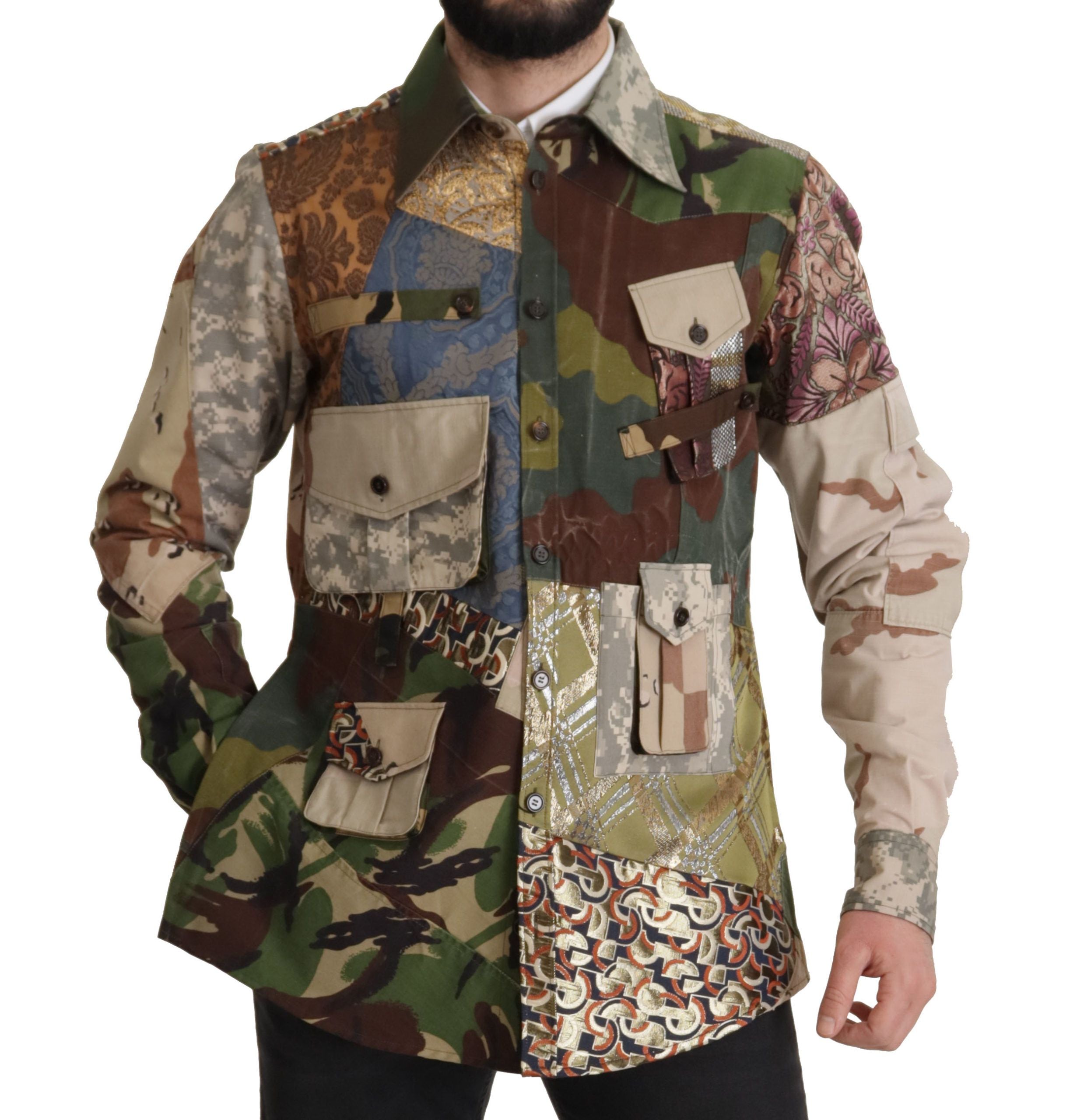 Cămașă casual Dolce & Gabbana cu imprimeu de camuflaj și model patchwork