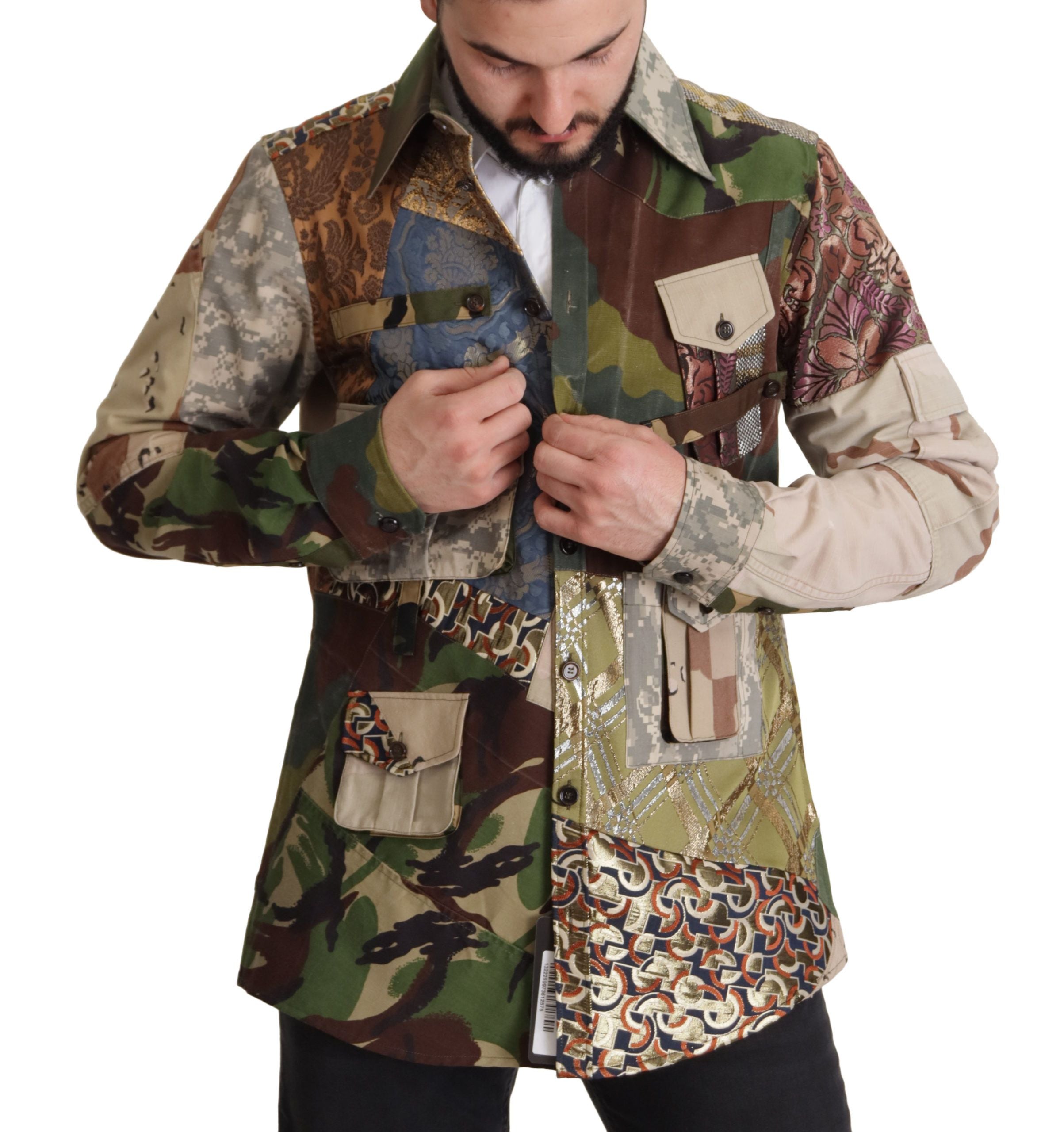 Cămașă casual Dolce & Gabbana cu imprimeu de camuflaj și model patchwork